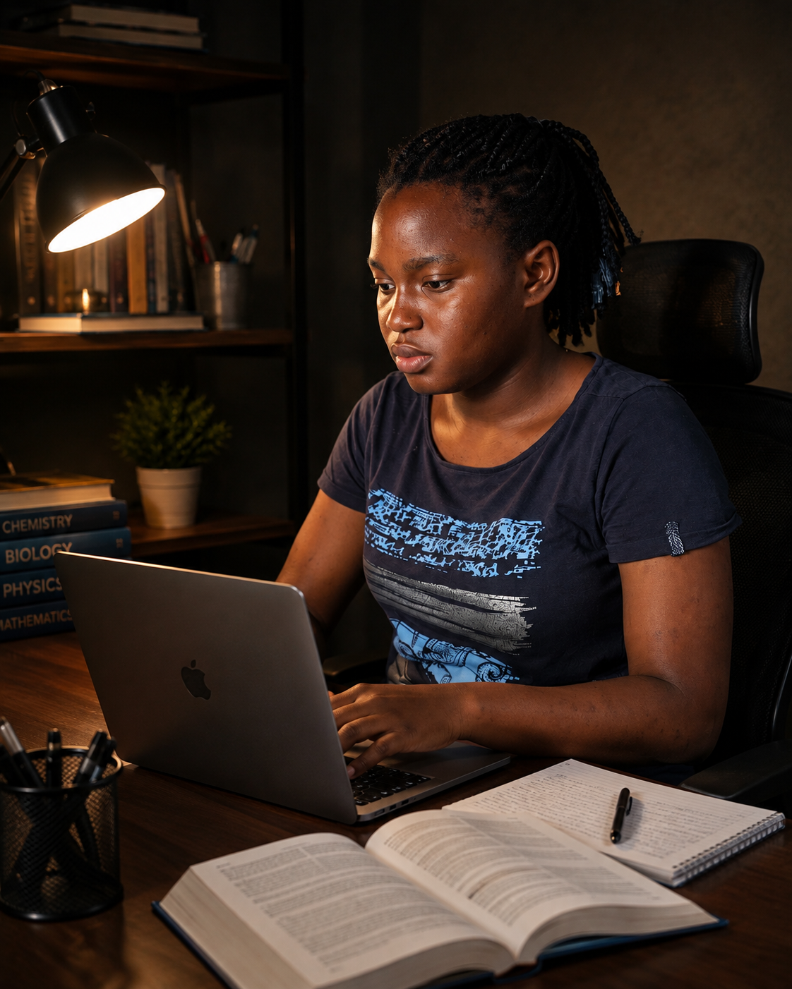Joy Atabo, EFFS beneficiary of the 2026 cohort, studying at her desk